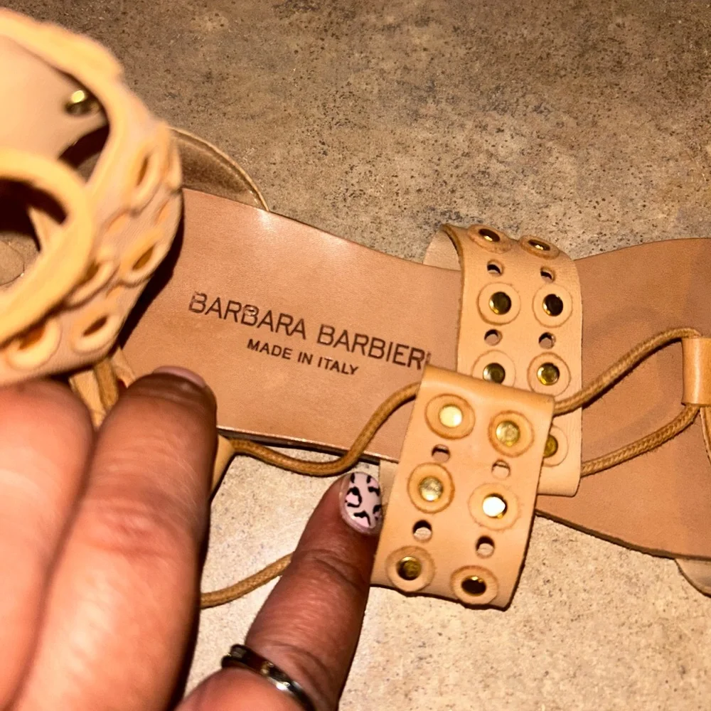Barbara Barbieri Tan Gladiator Sandals - studded lace up flats